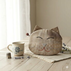 パッチワークキット ねこのポーチ 手作りキット 猫顔ポーチ 布小物 ハンドメイド 初心者OK 小さめポーチ アップリケ 刺しゅう かわいい