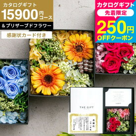 送料無料 カタログギフト 感謝状 花とカタログギフト ギフトセット [感謝状カード付き code℃ コードシー プレミアムカタログギフト＆プリザーブドフラワーセット]（S-AEOコース）（テール)記念品 永年勤続 退職祝い 栄転祝い cjJGS