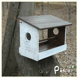 バードフィーダー 鳥のエサ台 ダメージ加工 エイジング調アンティークウッド 木製 吊り下げ 一枚屋根タイプ【ガーデニング雑貨】