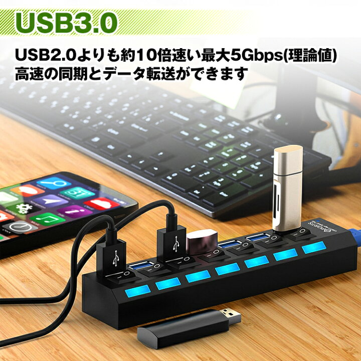 楽天市場】【限定最大90%オフ☆P5倍】7ポートusb3.0 ハブ スイッチ付 