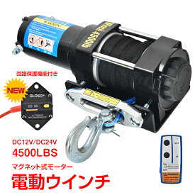 電動ウインチ 12v 4500LBS 電動 ホイスト ウインチ ロープタイプ 電動ウィンチ 引き上げ機 牽引 汎用 無線リモコン sg078