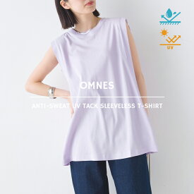 【OMNES】汗じみ防止UV タックノースリーブTシャツ レディース フリーサイズ クルーネック 無地 カットソー シンプル