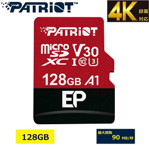 Patriot Memory microSD EP SERIES 128GB_A_v^[t yclass10 UHS-1 U3/V30/4K rfI^/]xz}CNSDJ[h/AndroidX}[gtHƃ^ubgΉ/g/J/rfI_PEF128GEP31MCX