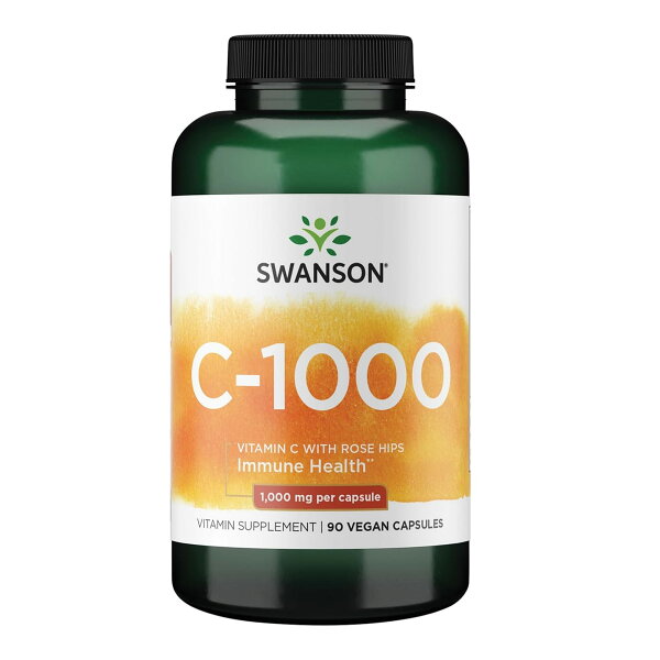 Swanson スワンソン ビタミンC ＋ ローズヒップ 1000mg 90カプセル 天然フォーミュラ ビタミンC サプリ サプリメント 栄養補助食品 海外サプリ アメリカ 家族 健康維持