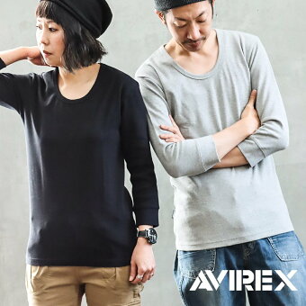 AVIREX(アヴィレックス) ロングTシャツ カットソー Uネック Tシャツ 7分袖 七分袖 デイリーシリーズ トップス インナー 無地