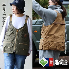 GRN OUTDOOR ジーアルエヌアウトドア ベスト メンズ レディース ジップアップ 前開き バッグ要らず 手ぶら 撥水 ロクヨンクロス 60/40 コットン ナイロン 多ポケット メンズライク カジュアル アウトドア パティ