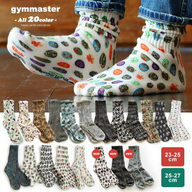 gym master ジムマスター ソックス メンズ レディース 靴下 メンズ レディース 肉厚 ミドル丈 ハッピーペイント 総柄 ズレにくい リブ切り替え パイル使い おしゃれ かわいい カジュアル ミドルソックス スリークォーター アウトドア キャンプ パティ 【メール便25】