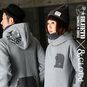 【一枚でOK特集】パーカー 「カシュクール ハイネック 星 月 プリント フード × リブタートル」 レイヤードネック 星 刺繍 バック ポケット 米綿 スウェット 裏起毛 メンズ レディース 防寒 保温 軽量 40代 50代 BLUETO×&CLOUd [ブルート×アンクラウド]