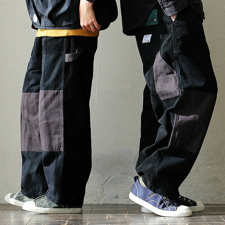 楽天市場】パンツ ストレート ワイド ワークパンツ リメイク風 異素材 