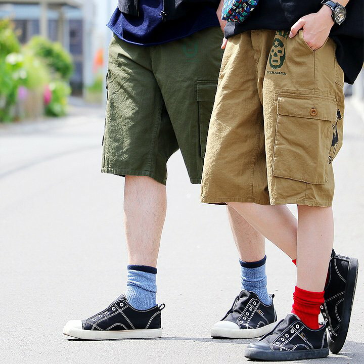 楽天市場 子供っぽくならない ワイド感 パンツ ショートパンツ ショーツ ハーフパンツ シェフパンツ カーゴ リップストップ ウエストゴム マスクマン プリント メンズ レディース 夏 夏服 Mr Lumberjack ｐａｔｙ