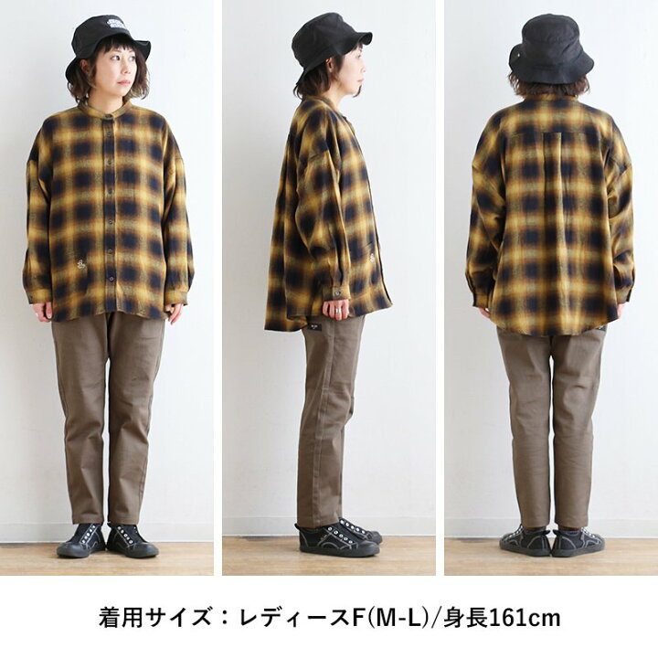 楽天市場 シャツ チェックシャツ 長袖 チェック柄 マドラスチェック 総柄 派手 ノーカラー 小顔効果 ワイドシルエット お尻隠れる 着痩せ ゆったり レディース カジュアル メンズライク マスタード Paty Paty Gentil ジャンティ ｐａｔｙ