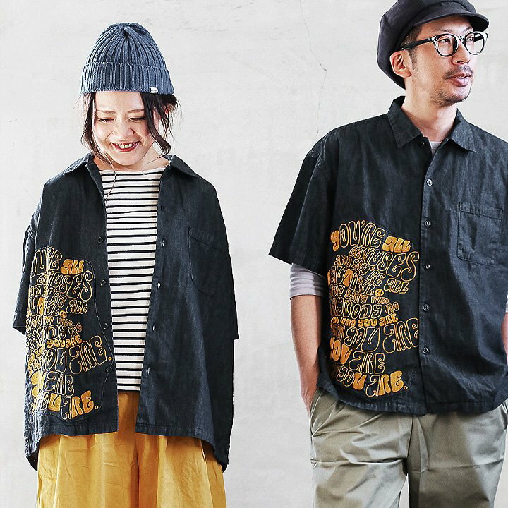 楽天市場】デニムシャツ 半袖 羽織 ロゴ刺繍 インディゴ染め コットン 