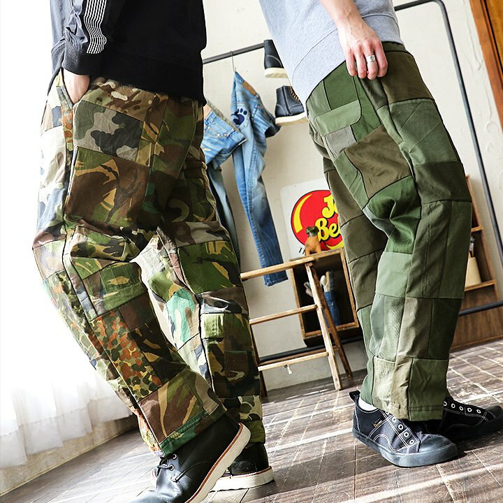 楽天市場】パンツボトム ワイド イージーパンツ パッチワーク 迷彩 