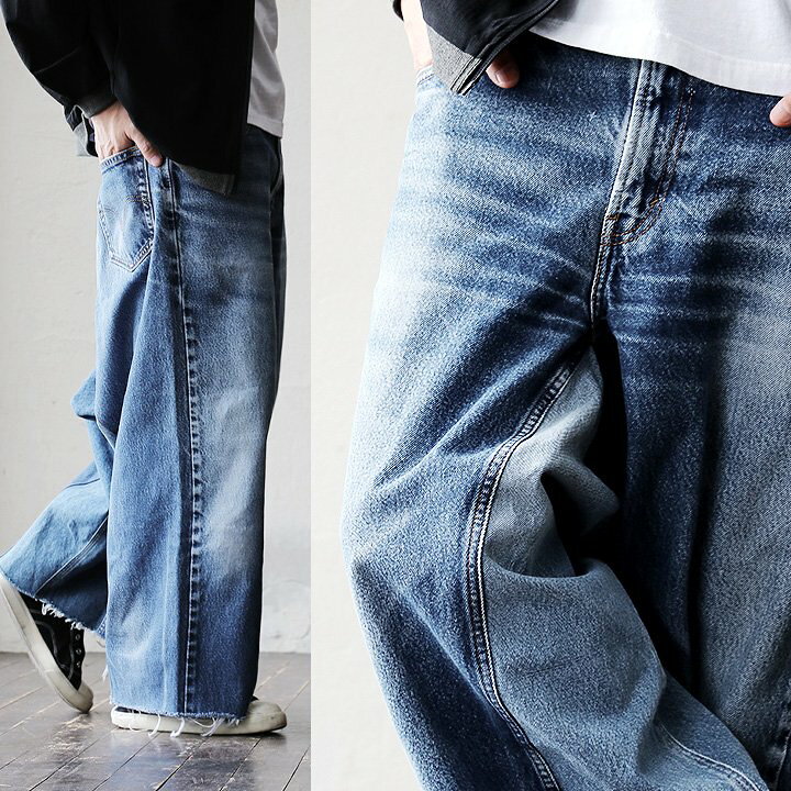 楽天市場】デニム リメイクデニム パンツ バギーパンツ ワイド 