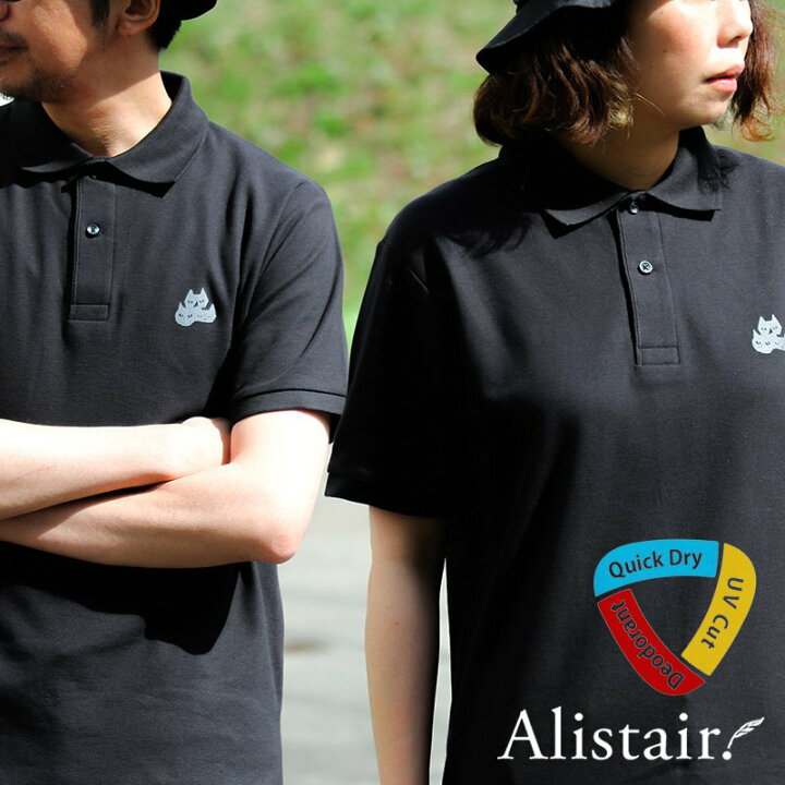 楽天市場 ポロシャツ メンズ レディース 半袖 ネコ ロゴ プリント オシャレ 鹿の子 リブ襟 5 3オンス 吸水 速乾 消臭 ドライ 形状安定 Uvカット カノコ 透けない 無地 重ね着 父の日 ギフト 半袖ポロシャツ ゴルフ 仕事 大人 カジュアル ギフト Paty パティ Alistair