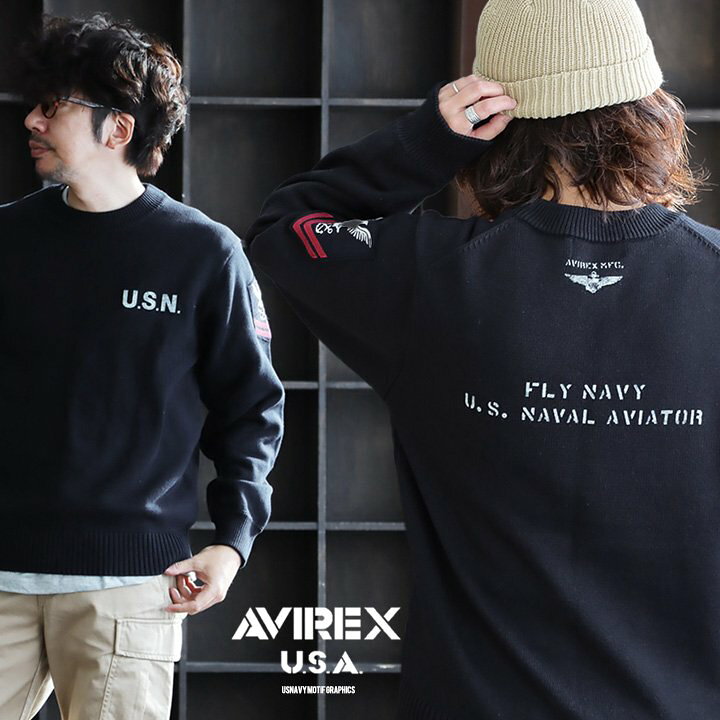 楽天市場】AVIREX アヴィレックス ニット プルオーバー 長袖 メンズ 