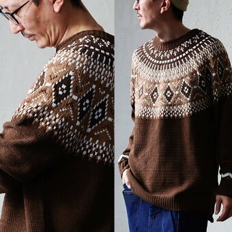 ニット モールニット 長袖 クルーネック 求心柄 ノルディック ポリエステル 滑らか 伸縮性 暖かい ゆったり カジュアル PATY