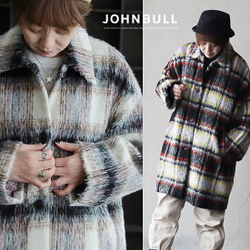 Johnbull ジョンブル チェスターコート コート アウター レディース チェック柄 シャギーボア ウール 裏地付き 暖かい ゆったり 着痩せ 大きいサイズ お尻隠れる 落ち感 すっきり 秋 冬 カジュアル PATY パティ