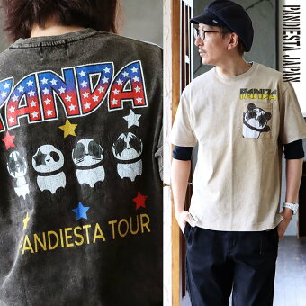 パンディエスタジャパン Tシャツ 半袖 プリント パンダ 熊猫 褪せ色 綿100％ パティ