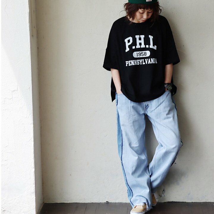 楽天市場】デニムパンツ ワイドストレート メンズ レディース リメイク 