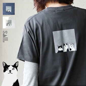PATY パティ tシャツ 半袖 しっかり コットン 綿100％ カジュアル 猫 はちわれ バック プリント 夏 ティーシャツ セイル