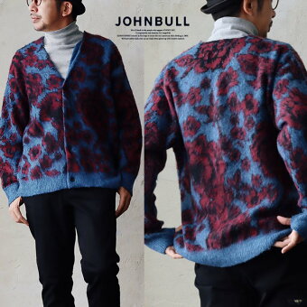 ジョンブル(Johnbull) ジョンブル カーディガン カーデ ニット 長袖 Vネック 総柄 ポリエステル100 厚手 伸縮性 暖かい パティ