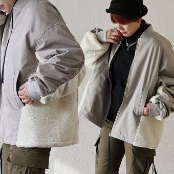 MA-1 ジャケット 長袖 異素材切り替え ボア 中綿 軽い 配色 裏地 キルティング 暖かい ゆったり 大きいサイズ パティ ルコリ