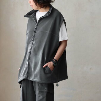 ベスト ジップベスト 前開き 重ね着 ハイネック 綿100 コットン 裏毛 ピグメント 褪せ色 大きいサイズ パティ