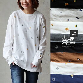 Tシャツ 長袖 メンズ レディース クルーネック 刺繍 イラスト ワンポイント 米綿 USA コットン しっかり生地 タフ ボックスシルエット 体型カバー 大きいサイズ カジュアル パティ