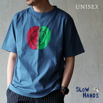 スローハンズ Tシャツ 半袖 クルーネック ろうけつ染め 刺繍 綿100％ コットン 薄手 涼しい パティ