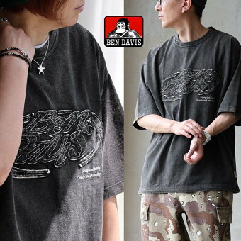 ベンデイビス Tシャツ 5分袖 クルーネック ロゴ 褪せ色 パウダー加工 綿100 コットン 伸縮性 ロックコード パティ