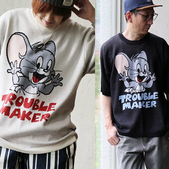 ニット 半袖 クルーネック アクリル100 トム＆ジェリー アニマル ネズミ 伸縮性 ゆったり パティ