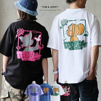 Tシャツ 5分袖 クルーネック バックプリント トム＆ジェリー キャラクター 綿100 コットン オープンエンド 天竺 しっかり生地 パティ