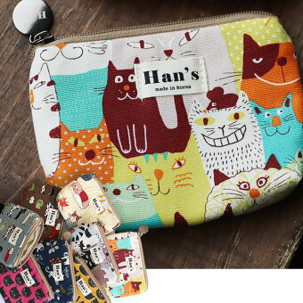 財布 ウォレット ポーチ 小物入れ 小銭入れ コインケース マルチケース 総柄 プリント 猫 ネコ ジップ コン パクト パティ