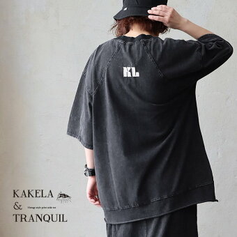 チュニック 7分袖 ケミカルウォッシュ ヴィンテージ加工 クルーネック ワイド 着痩せ 刺繍 KAKELA＆TRANQUIL