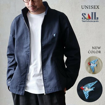 ジャケット スウィングトップ ブルゾン スタンドネック 裏地付き T/Cツイル 首裏 リブ地 ワンポイント 刺繡 セイル