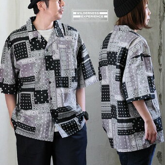 シャツ 5分袖 バンダナ柄 パッチワーク 総柄 綿100 薄手 軽い 涼しい ゆったり パティ ウィルダネスエクスペリエンス