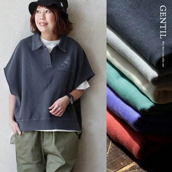 ベスト プルオーバー 半袖 スウェット シャツ 襟付き プリント 無地 裏毛 綿100 ピグメント 褪せ色 ゆったり パティ ジャンティ