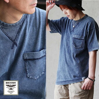 Tシャツ 半袖 クルーネック リブ Vガゼット 綿100 コットン インディゴ ウォッシュ 伸縮性 夏 パティ ヒューストン