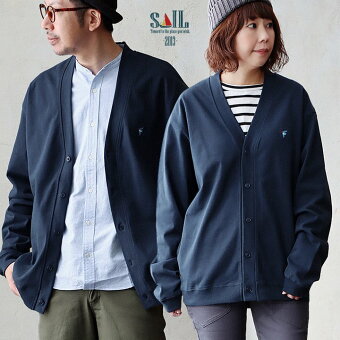 カーディガン 長袖 10オンス コットン 綿100％ シンプル ワンポイント 刺繍 Vネック ルーズフィット セイル