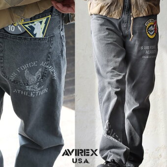 AVIREX(アヴィレックス) アヴィレックス パンツ ストレート レギュラーデニム プリント ロゴ パッチ ワッペン 綿100 パティ