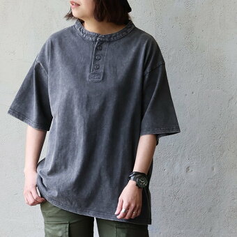 Tシャツ 半袖 ヘンリーネック スノーウォッシュ ブリーチ 褪せ色 米綿 USAコットン しっかり生地 ラフトレード