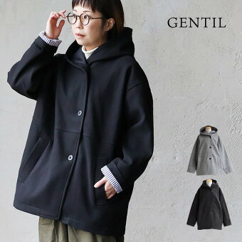 コート メルトン風 フード付き ポリエステル 裏地付き ストライプ 異素材 暖かい 軽い ゆったり パティ ジャンティ