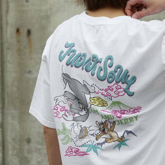 Tシャツ スカT 半袖 クルーネック キャラクター トム＆ジェリー 綿100 コットン ヘビーウェイト プリント 通気性