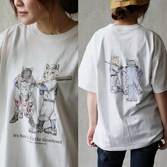 Ｔシャツ 半袖 クルーネック 猫 ネコ プリント 綿100 コットン 天竺 伸縮性 薄手 通気性 ゆったり パティ