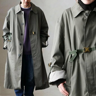 アウター ステンカラーコート 長袖 リメイク アジャスターベルト サイズ調整可 裏地付き パティ