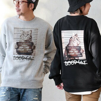 コリスコ(CORISCO) スウェット トレーナー クルーネック アニマル 猫 ネコ プリント コットン ポリエステル 裏起毛 暖かい ゆったり パティ