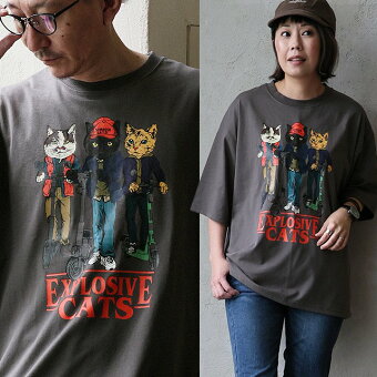 コリスコ(CORISCO) Ｔシャツ 5分袖 クルーネック 猫 ネコ アニマル プリント コットン ポリエステ ル度詰め天竺 しっかり生地 パティ