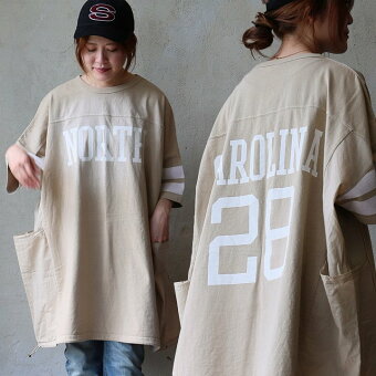 Tシャツ 7分袖 クルーネック お尻隠れる 着痩せ 体型カバー バックプリント ロゴ 配色 ライン 綿100 ピグメント パティ