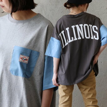 Tシャツ 5分袖 クルーネック 配色 異素材切り替え 綿100 コットン天竺 シャンブレー ロゴプリント パティ